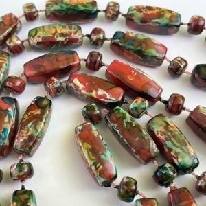 Vintage Long Strand Faux Oxidized Bead Necklace